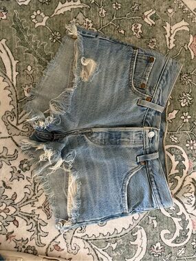 Light Blue Distressed Denim Jean Shorts - Women's